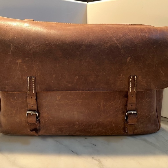 J. Crew Tan Leather Messenger Bag - Picture 1 of 9